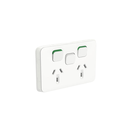 Clipsal Iconic Double Powerpoint With Extra Switch Cover Plate Only vivid White