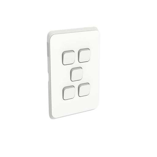 Clipsal Iconic 5 Gang Grid & Plate Assembly Vivid White