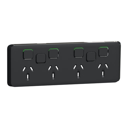 Clipsal Iconic Quad Powerpoint With 2 Extra Switches Cover Plate Only Extra Black