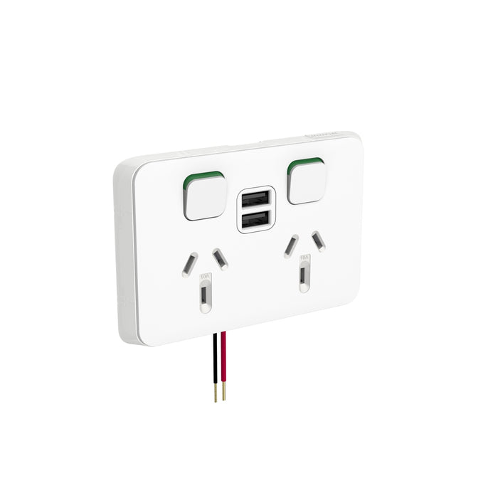 Clipsal Iconic Double Powerpoint With Dual USB A Charger Vivid White