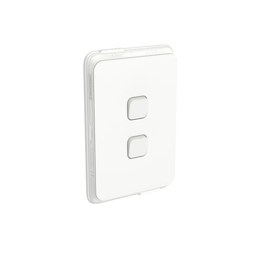 Clipsal Iconic 2 Gang Complete Switch Vivid White IP44 Rated