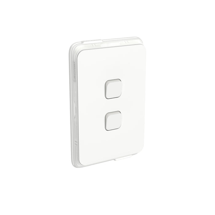 Clipsal Iconic 2 Gang Complete Switch Vivid White IP44 Rated