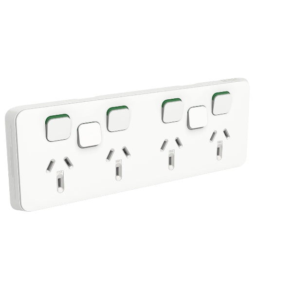 Clipsal Iconic Quad Powerpoint With 2 Extra Switches Vivid White