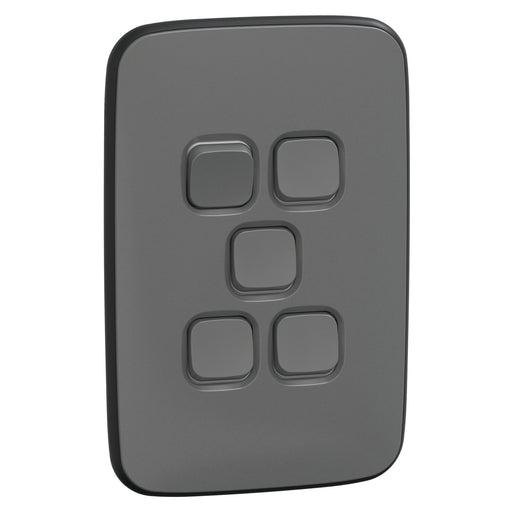 Clipsal Iconic Essence 5 Gang Complete Switch Ash Grey