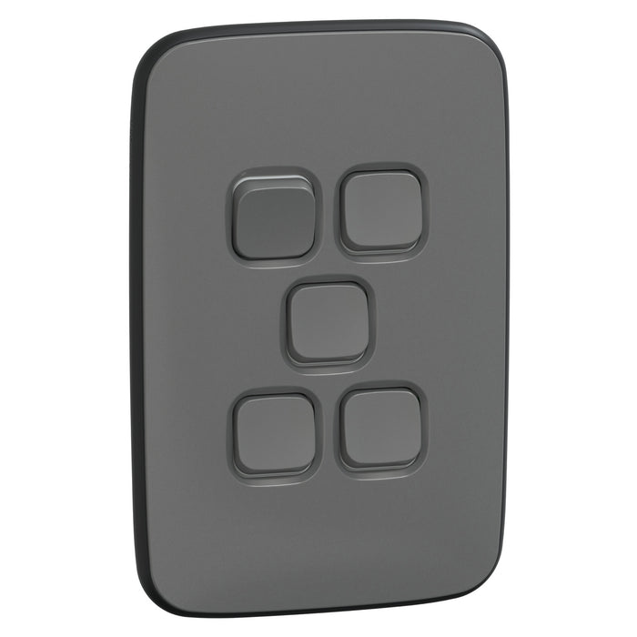 Clipsal Iconic Essence 5 Gang Complete Switch Ash Grey