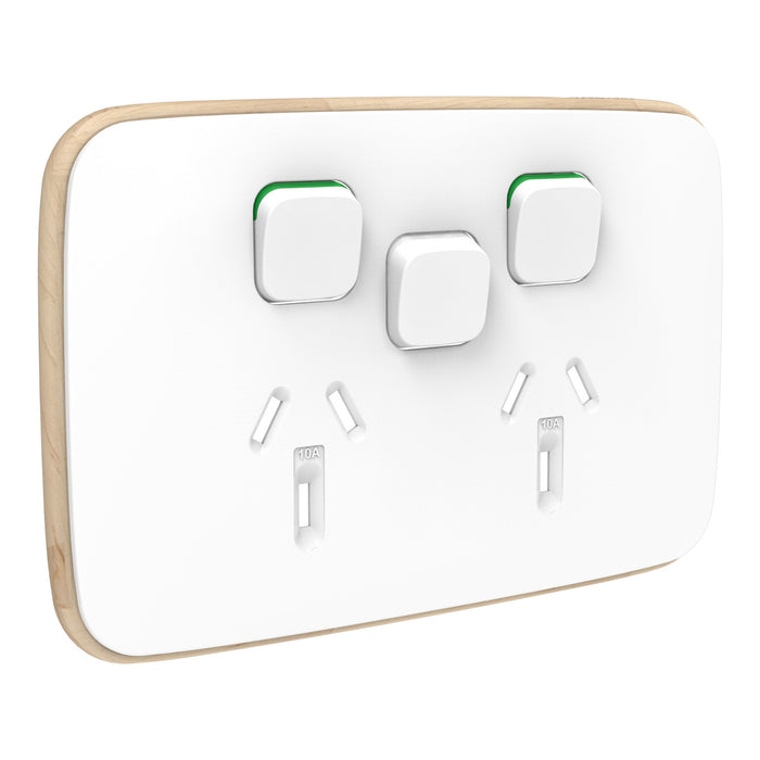 Clipsal Iconic Essence Double Powerpoint With Extra Switch Cover Plate Only Artic White