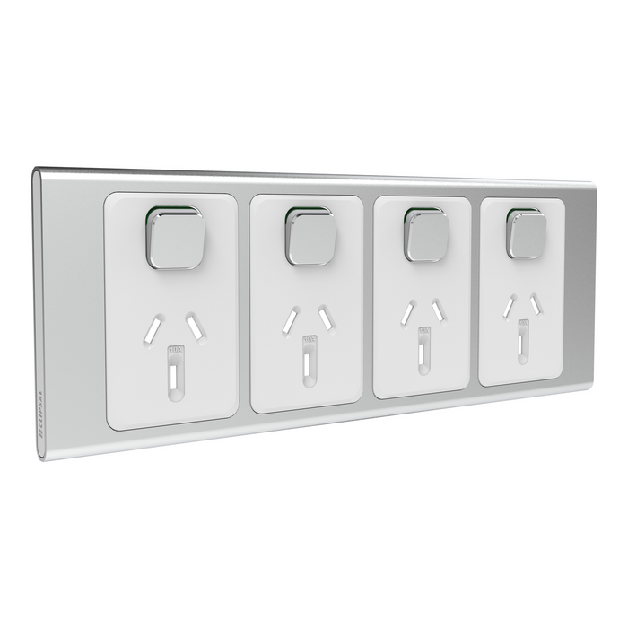 clipsal s3015 4c ce quad switch socket outlet 10a skin only silver