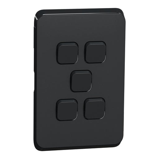 Clipsal Iconic 5 Gang Cover Plate Only Extra Black