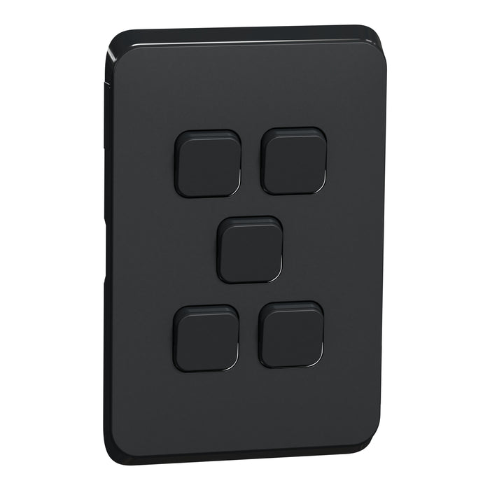 Clipsal Iconic 5 Gang Cover Plate Only Extra Black