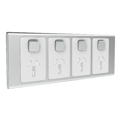 clipsal s3015 4c ce quad switch socket outlet 10a skin only silver