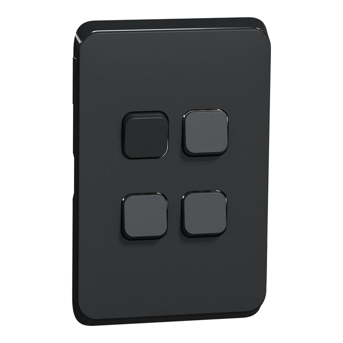 Clipsal Iconic 4 Gang Cover Plate Only Extra Black