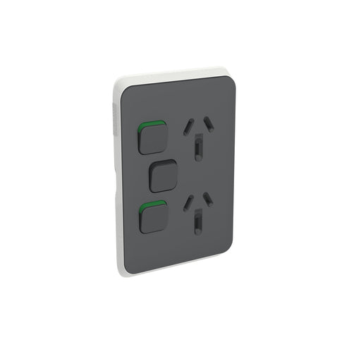 Clipsal Iconic Vertical Double Powerpoint With Extra Switch Cover Plate Only Anthracite