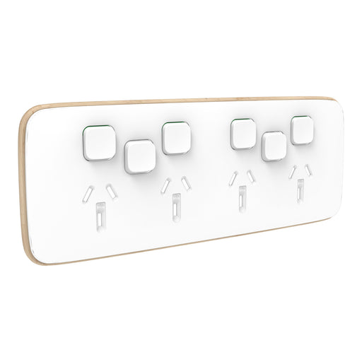 Clipsal Iconic Essence Quad Powerpoint With 2 Extra Switches Cover Plate Only Artic White
