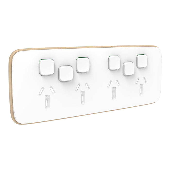 Clipsal Iconic Essence Quad Powerpoint With 2 Extra Switches Cover Plate Only Artic White