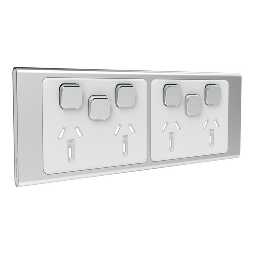 Clipsal Iconic Styl Quad Powerpoint With 2 Extra Switches Cover Plate Silver