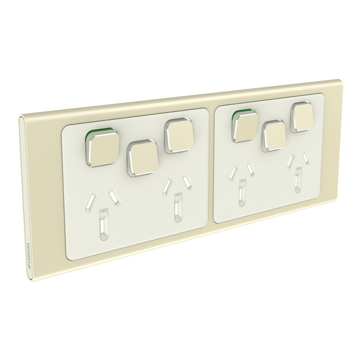 Clipsal Iconic Styl Quad Powerpoint With 2 Extra Switches Cover Plate Crowne