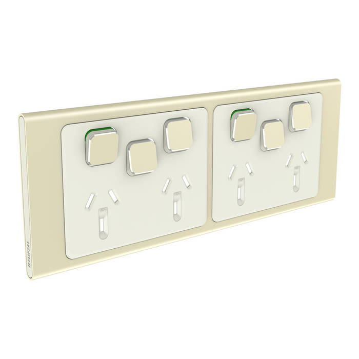 Clipsal Iconic Styl Quad Powerpoint With 2 Extra Switches Cover Plate Crowne