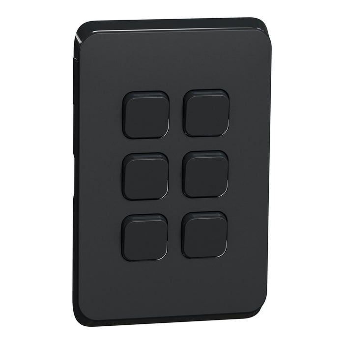 Clipsal Iconic 6 Gang Cover Plate Only Extra black