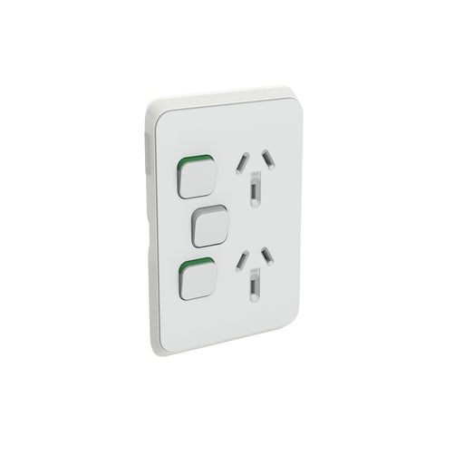 Clipsal Iconic Vertical Double Powerpoint With Extra Switch Cover Plate Only Cool Grey