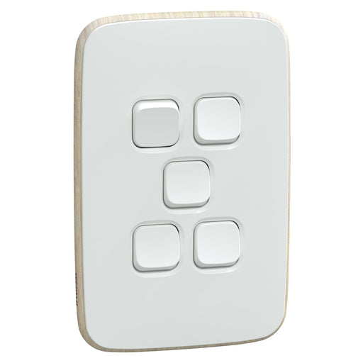 Clipsal Iconic Essence 5 Gang Complete Switch Arctic White