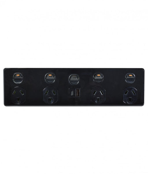 Puma Fully Integrated Quad Powerpoint With 4 USB Ports A+C & Extra Switch Black