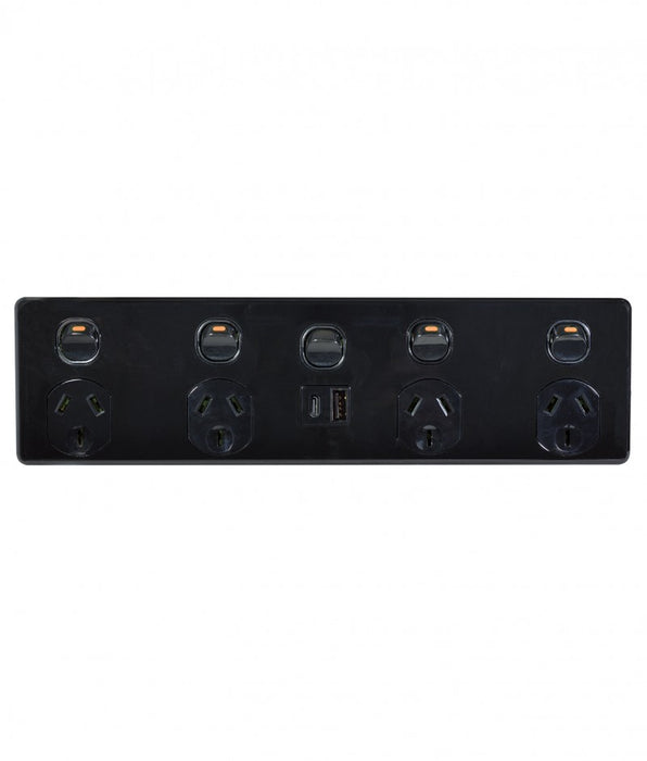 Puma Fully Integrated Quad Powerpoint With 4 USB Ports A+C & Extra Switch Black