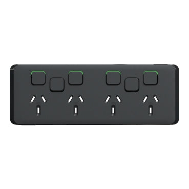 clipsal iconic quad power point 10a with 2 extra switches skin only black