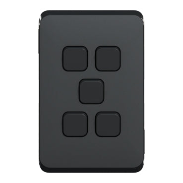 clipsal iconic 5 gang switch plate skin only black