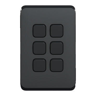 clipsal iconic 6 gang switch plate skin only black