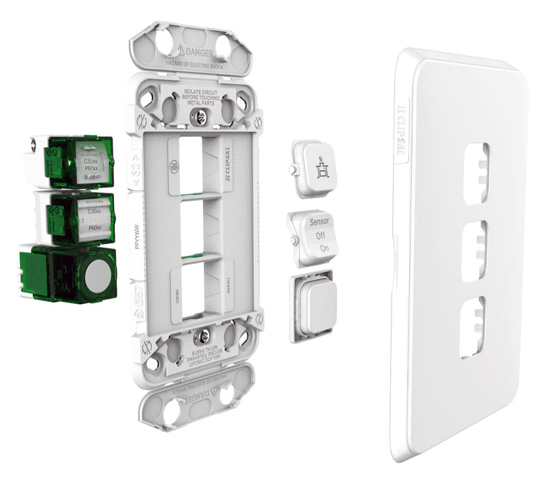 clipsal iconic 2 gang switch plate skin only ash grey