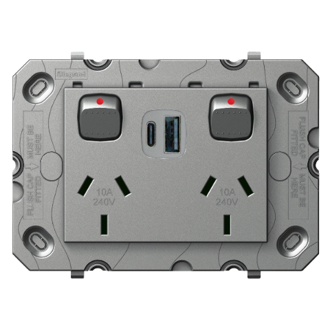 HPM Legrand Arteor - Double Power Point Outlet With USB Charger Type A+C