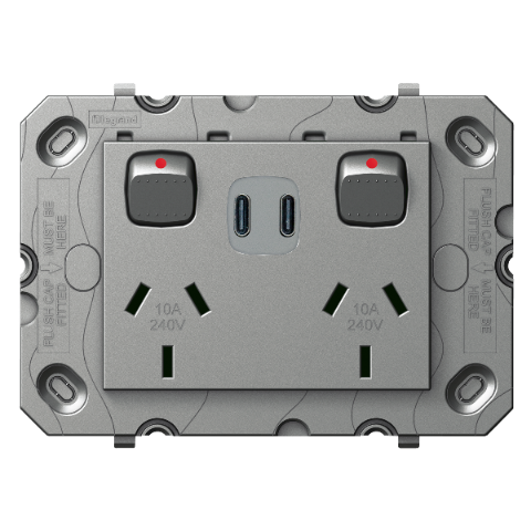 HPM Legrand Arteor - Double Power Point Outlet With USB Charger Type C+C