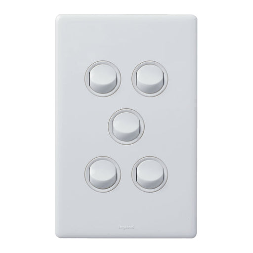 Legrand Excel Life Dedicated Plate 5 Gang Switch, Available in 5 Colours