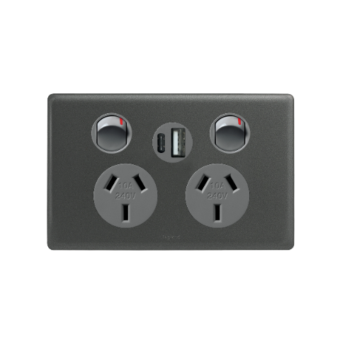 Legrand Excel Life Double Power Point Outlet With Integrated A+C USB Charger, Available in 5 Colours