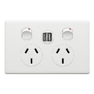Legrand Excel Life Double Power Point Outlet With USB Charger, Available in 5 Colours
