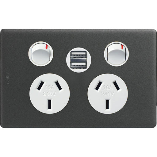 Legrand Excel Life Double Power Point Outlet With USB Charger, Available in 5 Colours