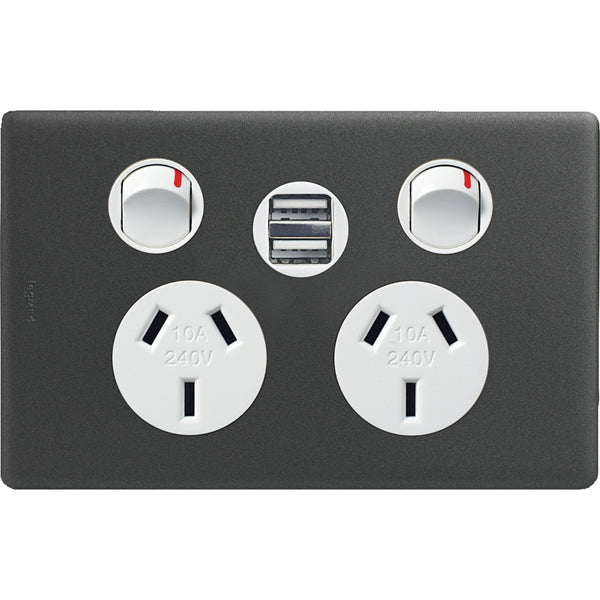 Legrand Excel Life Double Power Point Outlet With USB Charger, Available in 5 Colours