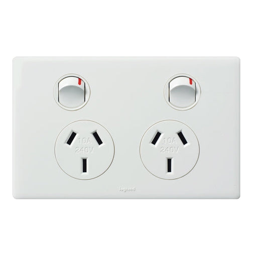 Slimline Wafer Double Power Point GPO - 10 Amp Electrical Outlet - Black Silver Finish - Surface Mount - 2 Gang Switch - Tco