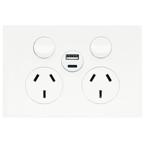 Hager Finesse Twin Powerpoint 10A With Type A&C USB Charger