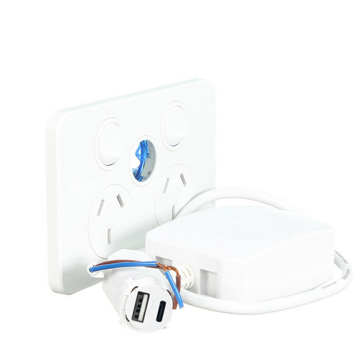 Hager Silhouette Double Power Point Outlet 10a With USB A & C Chargers