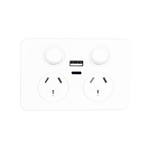 Hager Silhouette Double Power Point Outlet 10a With USB A & C Chargers