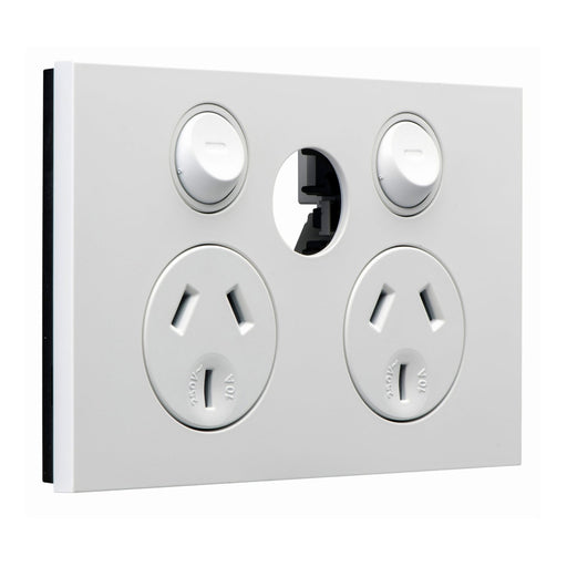 clipsal saturn zen socket outlet 10a 250v twin less ex switch white