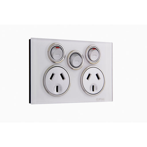 clipsal saturn series socket outlet 10a twin with extra switch 4025xa pw