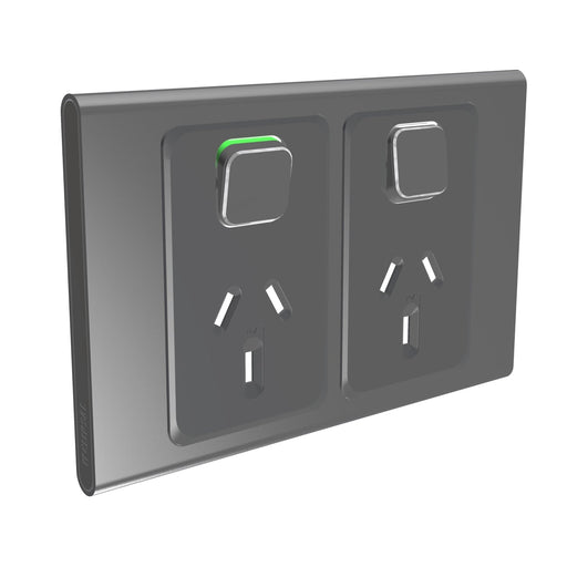 clipsal s3025c sh double switched socket outlet 10a skin only silver shadow