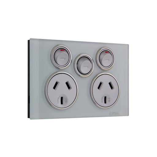 clipsal saturn series socket outlet 10a twin with extra switch 4025xa om