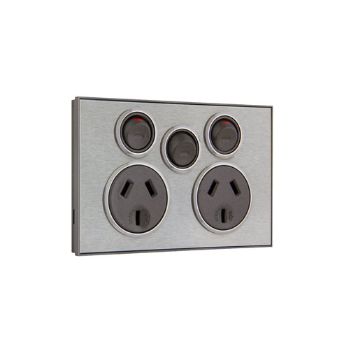 clipsal saturn series socket outlet 10a twin with extra switch 4025xa hs